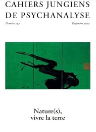 Couverture des Cahiers jungiens de psychanalyse n° 152, « Nature(s), vivre la terre » : peinture à l’encre sur fond vert.