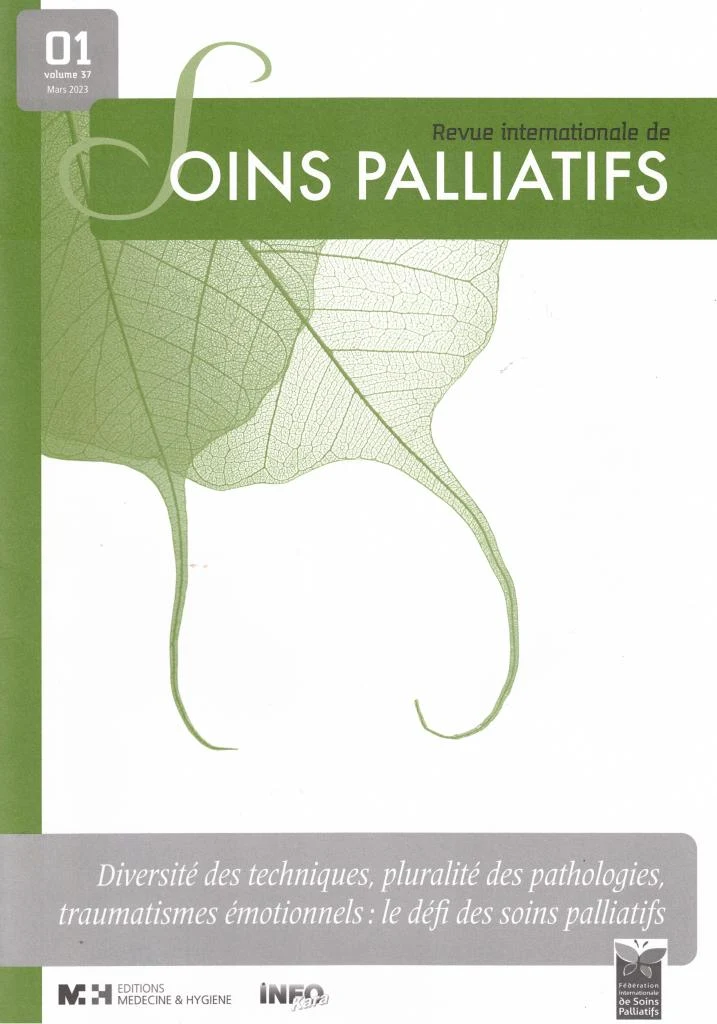 Couverture de la Revue internationale de soins palliatifs, volume 37, n° 1, mars 2023 : feuille verte translucide sur fond blanc.